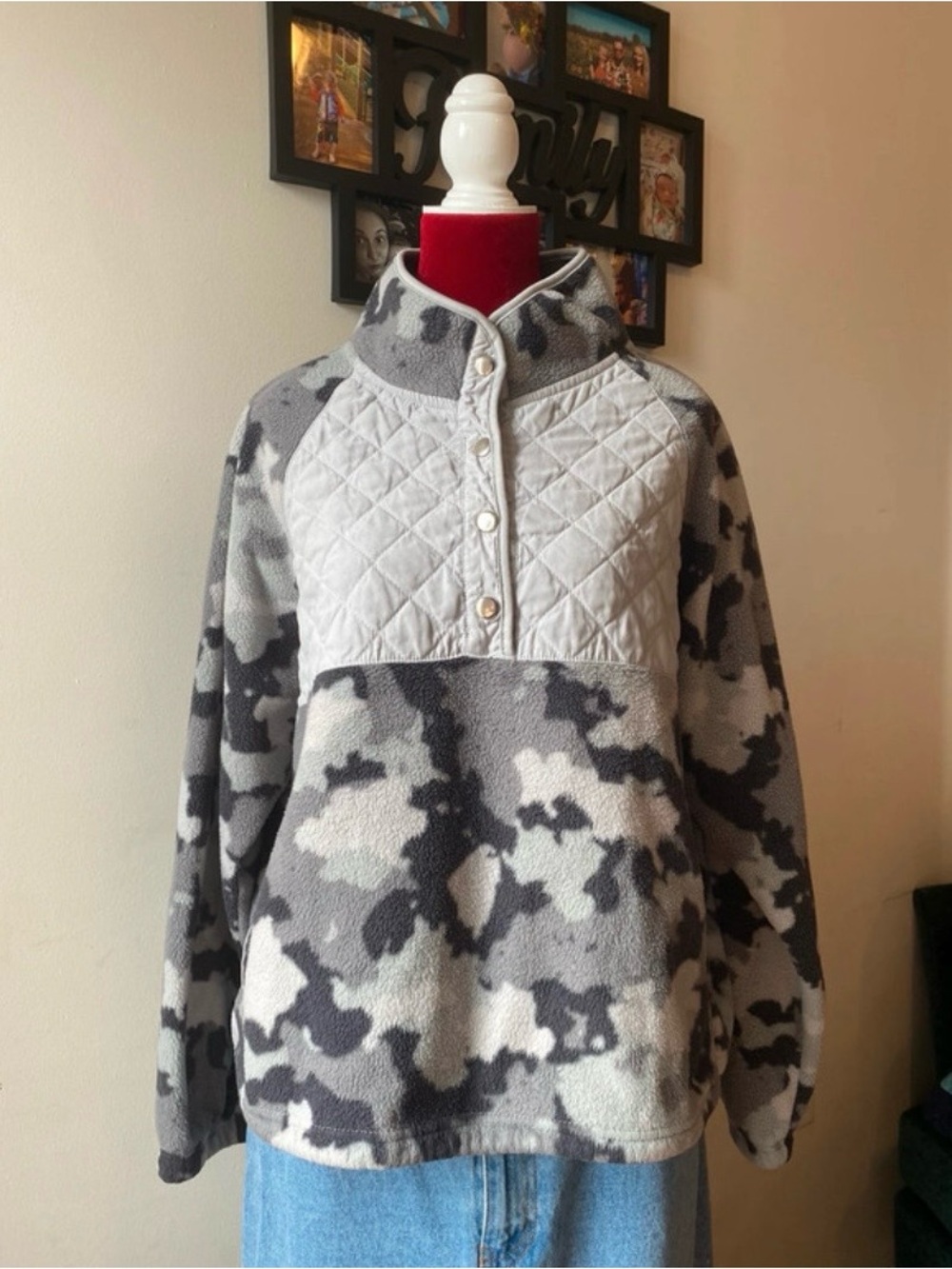 Kyodan Grey Camouflage Quilted Yoke Half-Zip Pullover